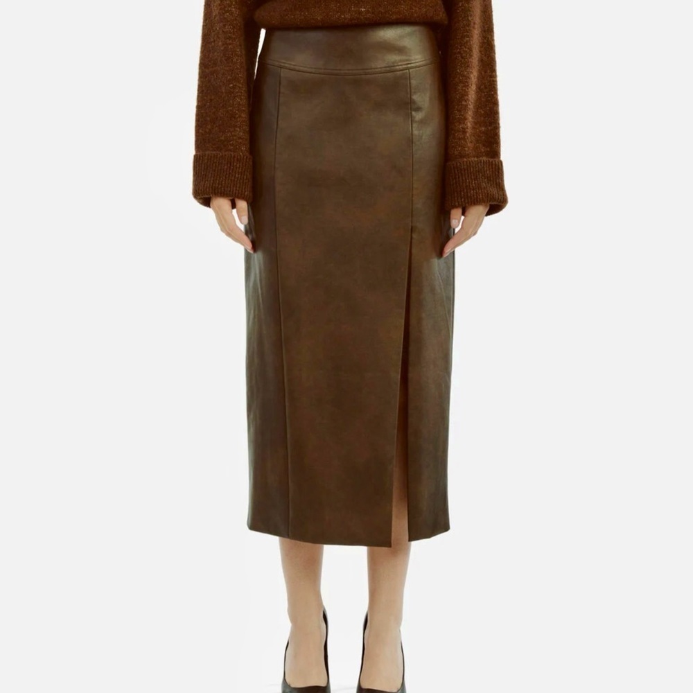 NWT Bardot ‘Dante’ Vegan Leather Midi Skirt w/ Side Slit in “Dark Chocolate” XS